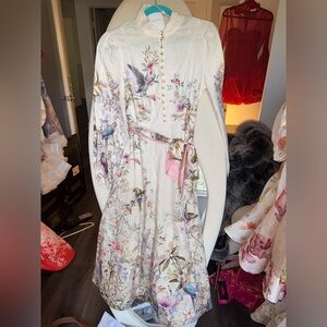 Zimmermann buttoned Floral Long-Sleeve Dress with Bird Print size 0 XS
